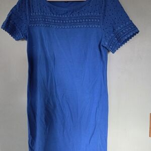 Talbots Royal Blue Crochet Yoke Top